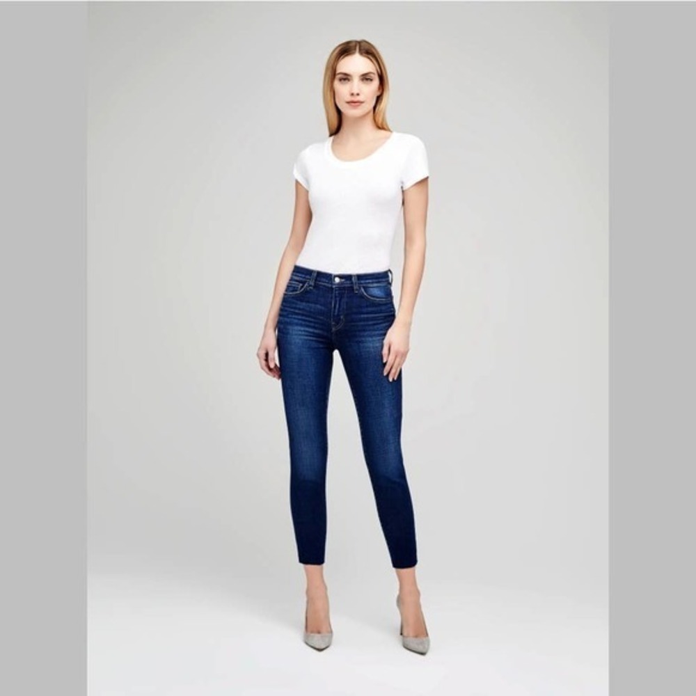 L'AGENCE Size 25 Womens El Matador Slim Raw Hem Crop Jeans Deep Navy